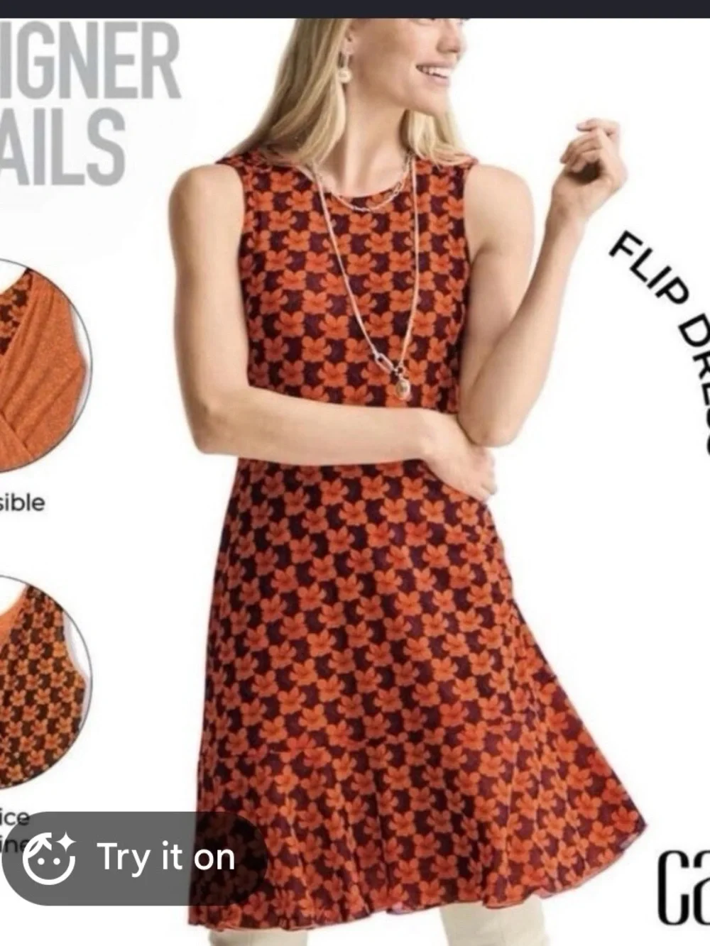 Cabi Reversible Orange Floral Mesh Dress